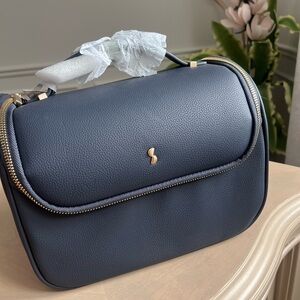 Elegant faux leather STACKERS cosmetic bag in Navy Blue